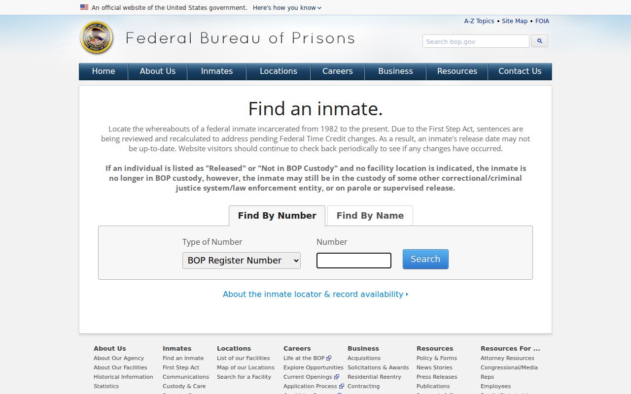 Federal inmate locator for custody after a Mitchell County arrest