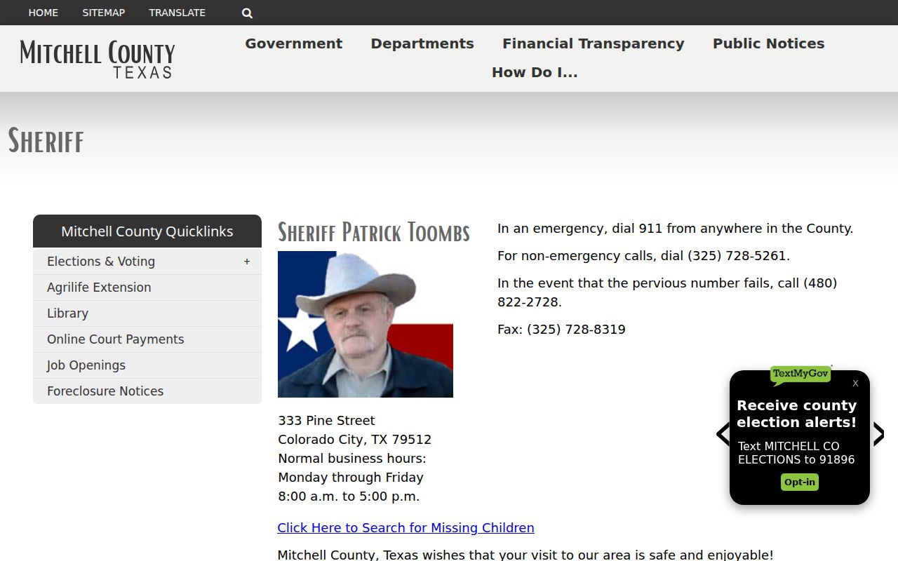 Mitchell County arrest records contact at the Sheriff and jail