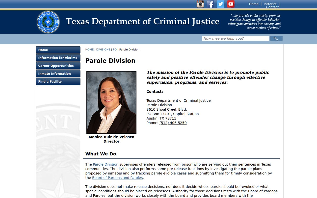 TDCJ Parole Division information after Mitchell County arrest and conviction