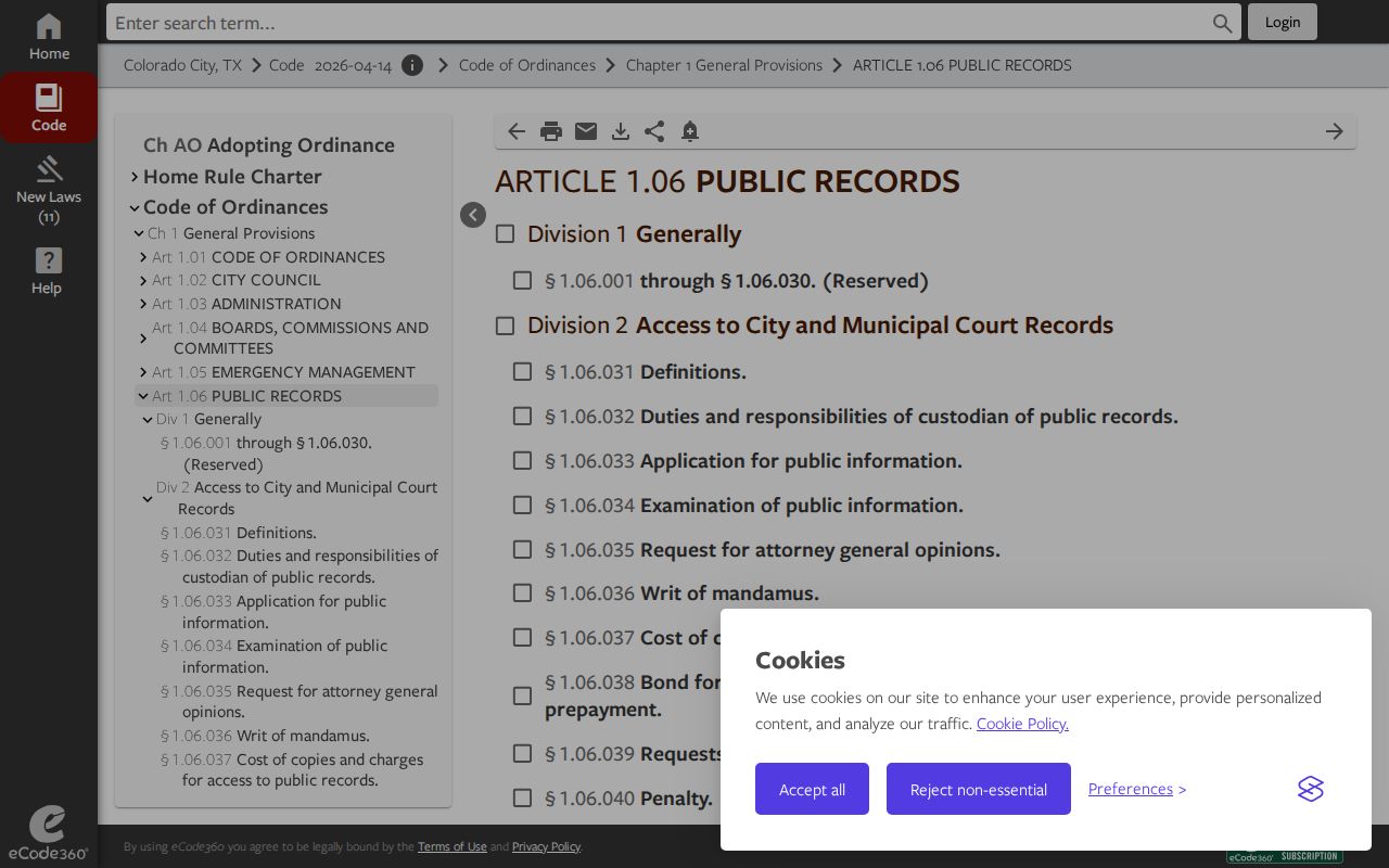 Colorado City criminal records provisions for Mitchell County public and municipal court files