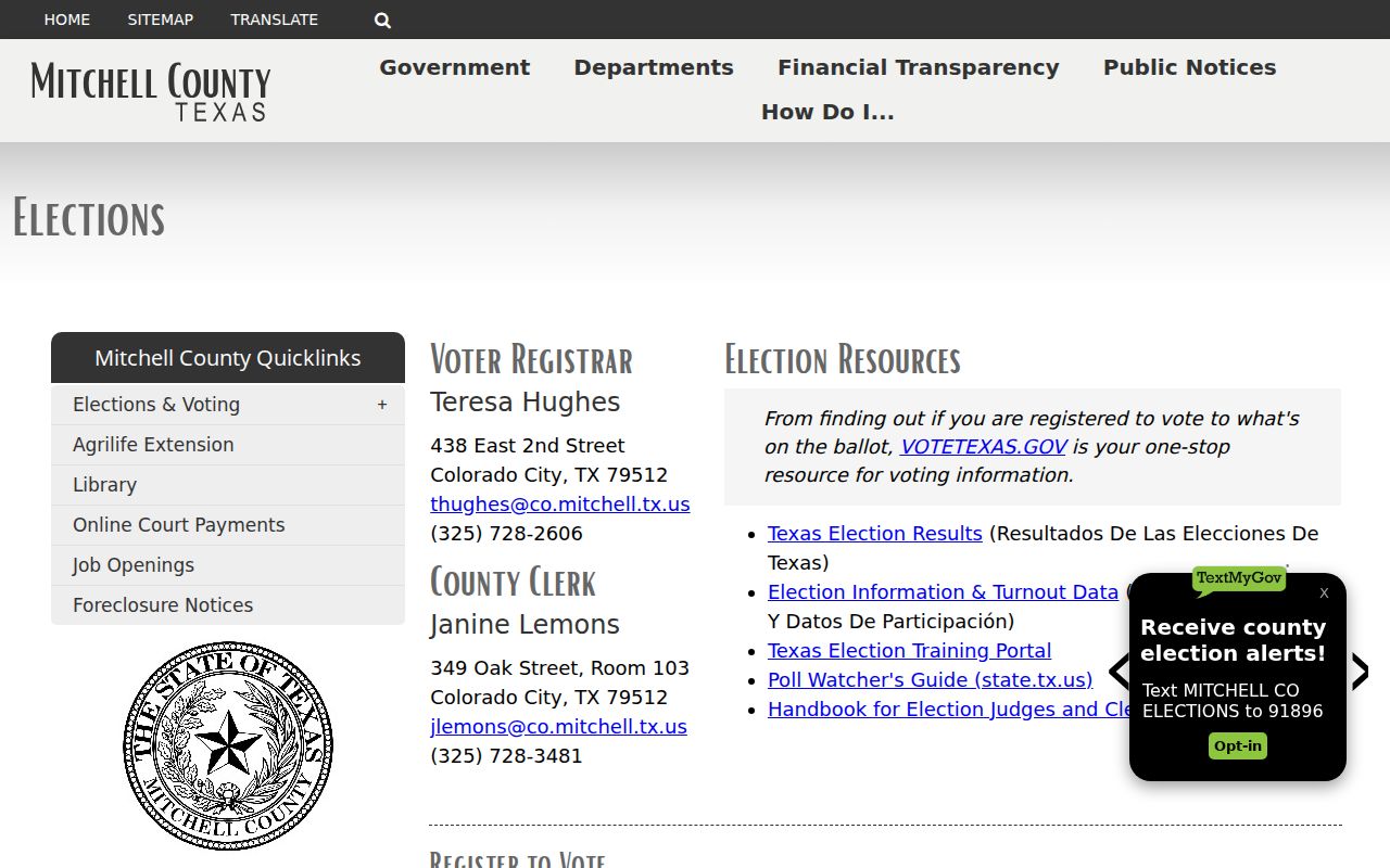 Westbrook criminal record context in Mitchell County city election materials