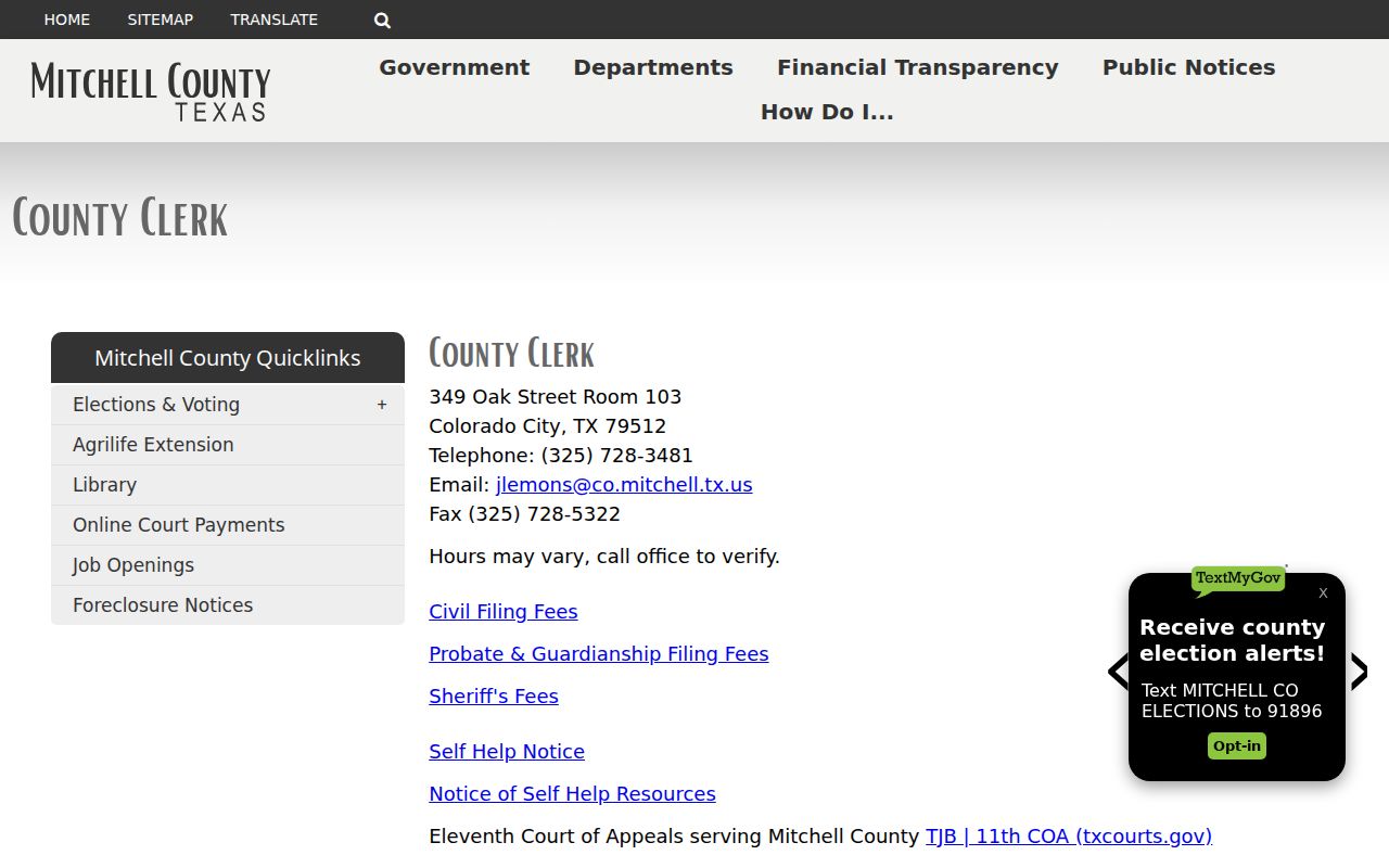 Mitchell County misdemeanor court case records through the County Clerk
