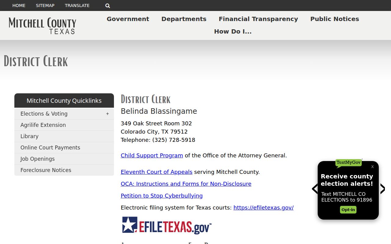 Mitchell County court case records at the District Clerk office