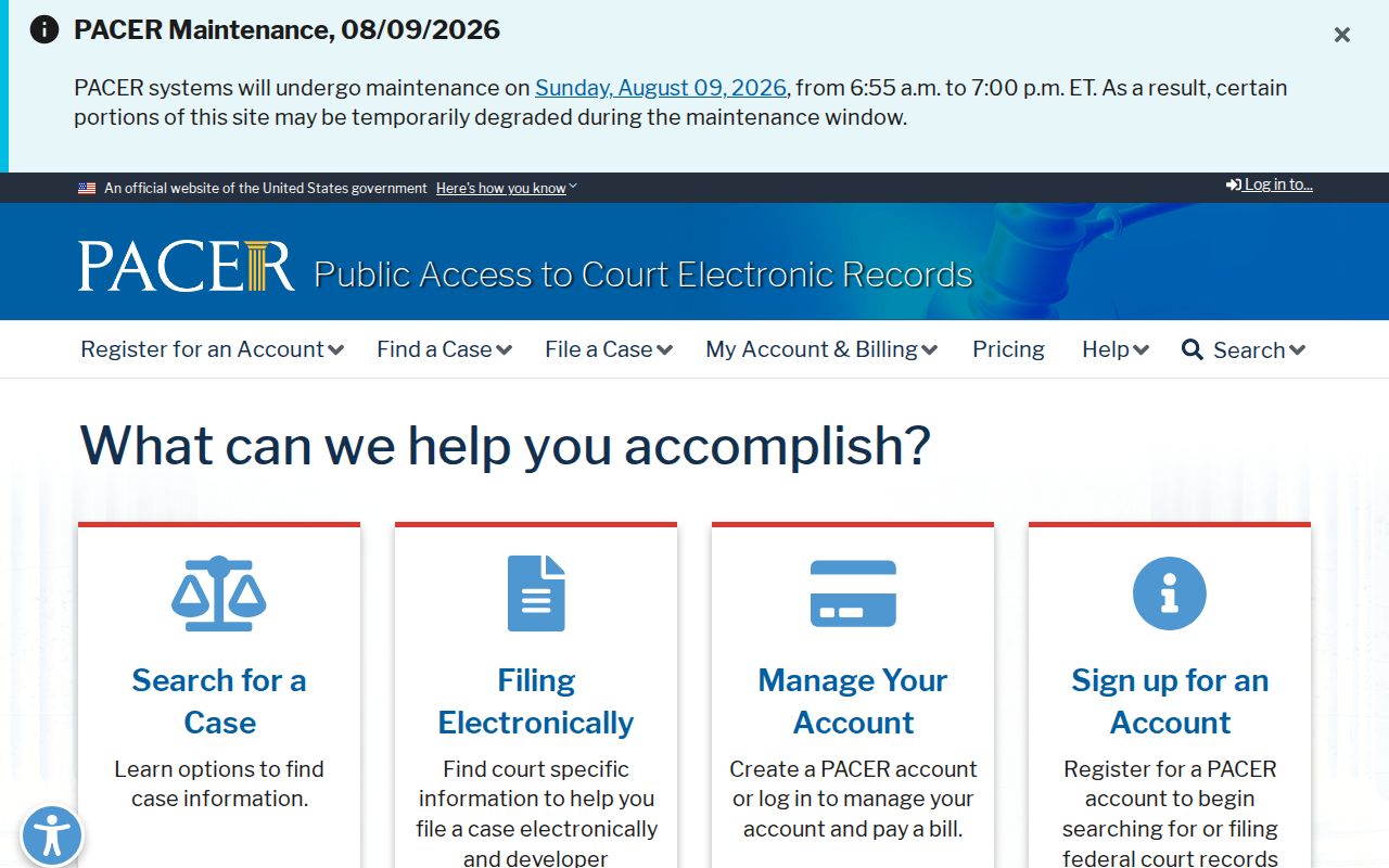 PACER federal court record access for cases connected to Mitchell County