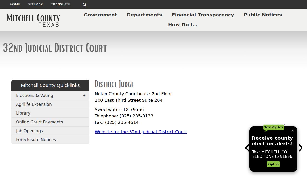 32nd District Judge office information for Mitchell County court cases