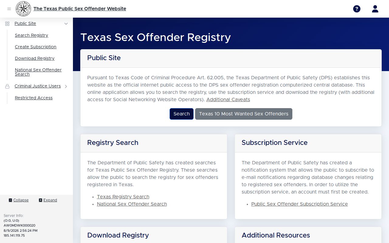 Mitchell County sex offender lookup on the Texas DPS registry