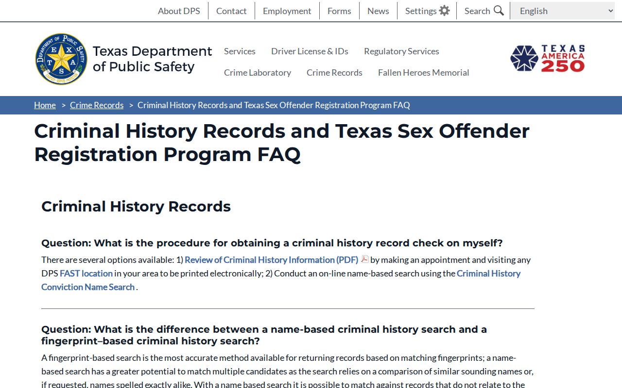 Mitchell County sex offender registry rules in the Texas DPS FAQ