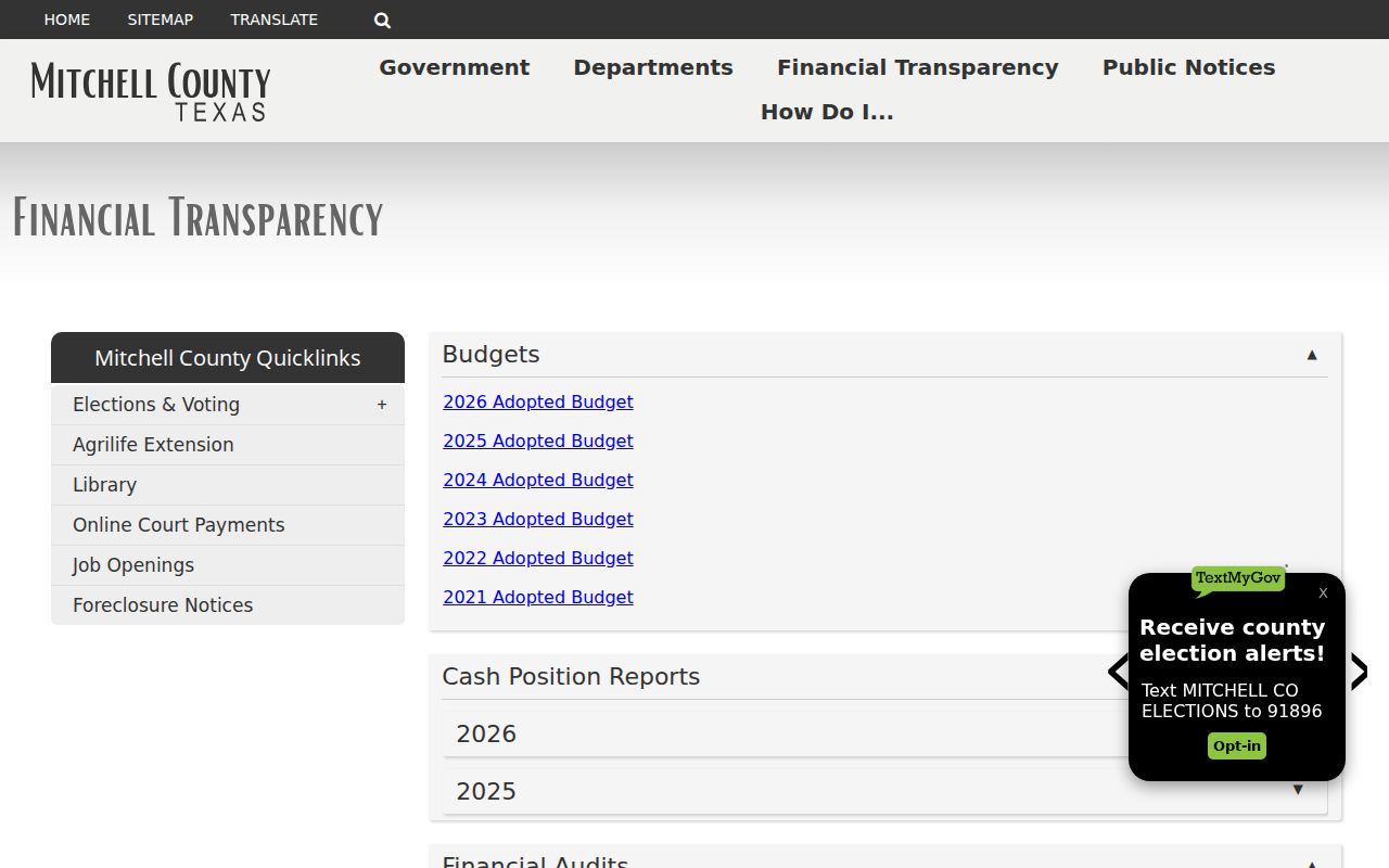 Mitchell County criminal justice budgets and audit records